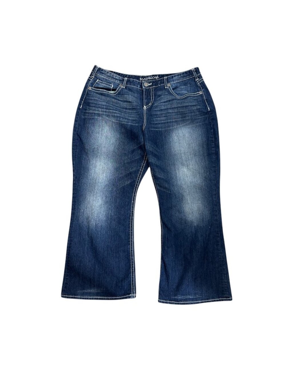 Maurices Jeans Size 17/18 XSHRT Stretch Straight Leg Blue Denim Thick Stitching